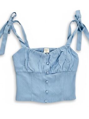 Sienna Sky Light Blue Tie-Shoulder Button-Front Crop Camisole